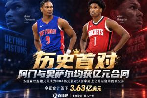 Shams：汤普森双胞胎兄弟同获亿元合同 创NBA历史首例