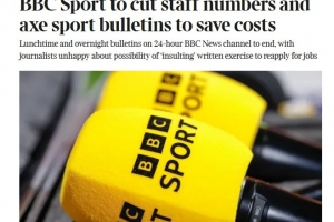 泰晤士报：出于成本考量，BBC将进一步缩减体育节目播出规模并实施裁员