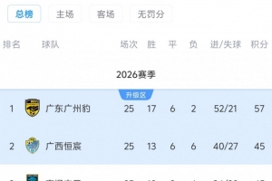 广东广州豹下轮主场取胜即提前4轮问鼎中甲并锁定冲超资格