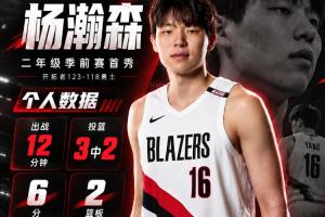 杨瀚森末节赢得信任 打满12分钟砍6分4助 正负值+5