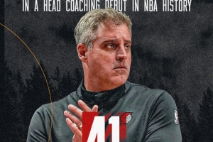 开拓者主帅诺里NBA执教首秀率队拿下41分大胜 创历史纪录！